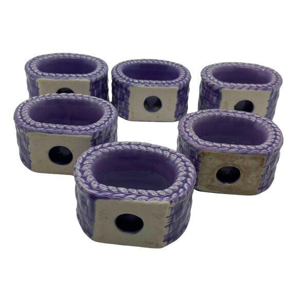 Napkin Rings Vintage Purple Ceramic Geometric Decorative Basket Weave Set Of Six - Picture 5 of 16